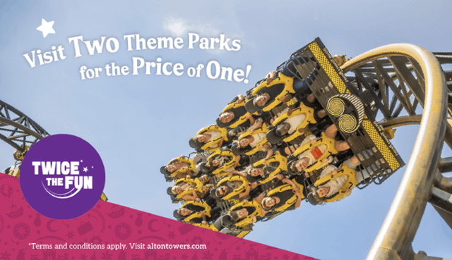 Theme park ride with text overlay